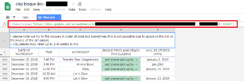Drying status spreadsheet with link to other spreadsheet